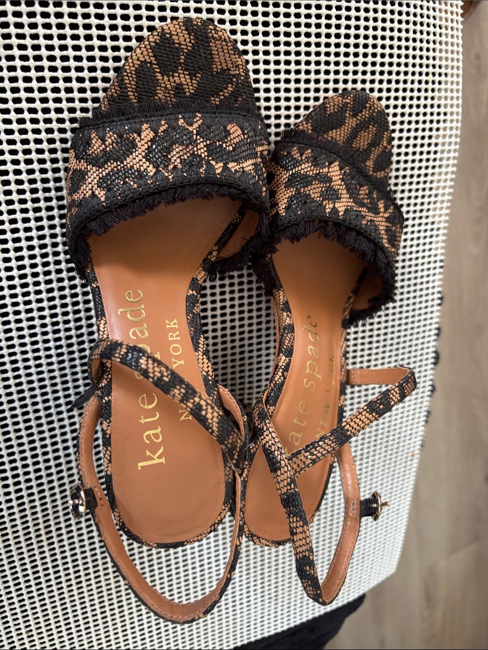 kate spade Black and Tan Lace-Pattern Slingback Heels